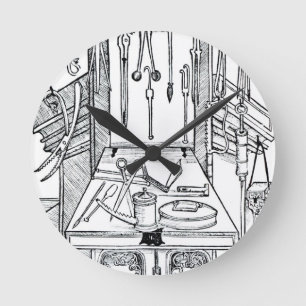 Operating table and surgical instruments, from 'Da Runde Wanduhr