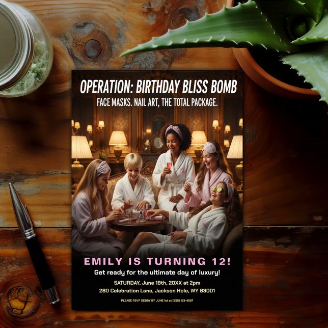 Operation Birthday Bliss Spa Party  Einladung (Von Creator hochgeladen)