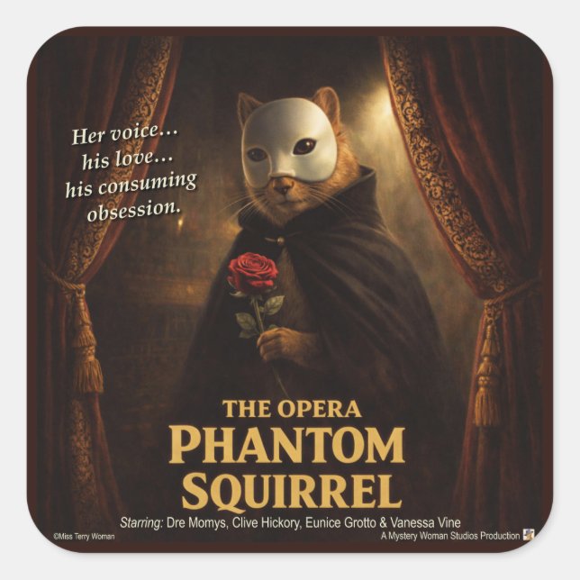 Opern-Phantom-Eichhörnchen-Parodie Quadratischer Aufkleber (Vorderseite)