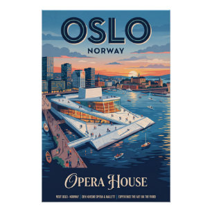 Opernhaus Oslo Norwegen Vintage-Reiseposter Poster