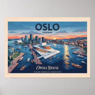 Opernhaus Oslo Vintage-Reiseposter - Norwegen Poster