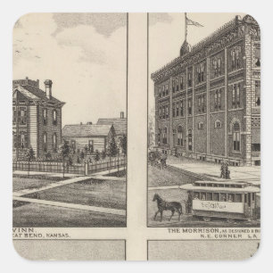 Opernhaus und Wohnsitze in Kansas Quadratischer Aufkleber