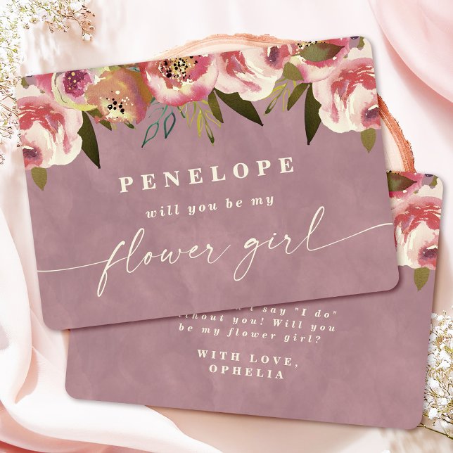Ophelia Chic Pink Blumenblume Girl Vorschlag Card (Say "I DO" to Romantic Watercolor Florals and a Cottagecore Vibe with the Ophelia Wedding Suite.)