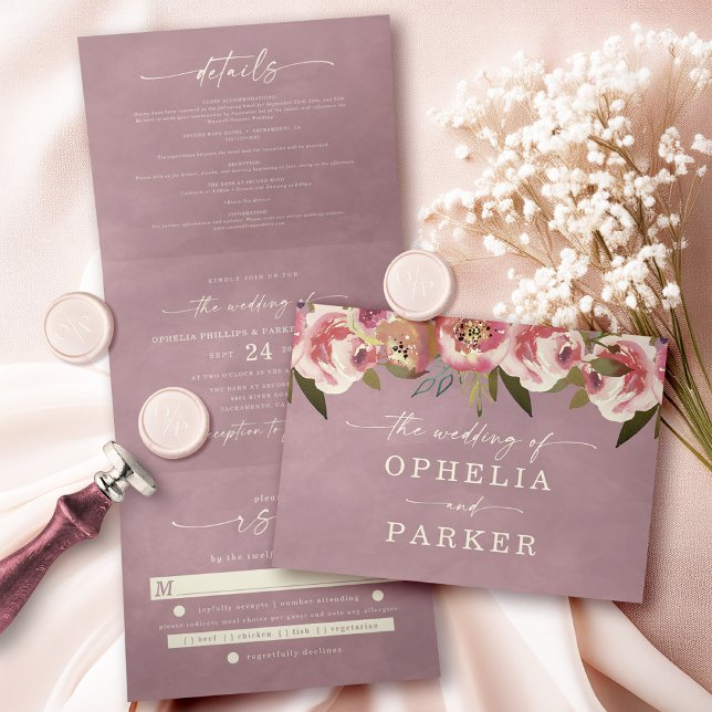 Ophelia Cotattacore Blumenzwiebeln Foto Hochzeit Dreifach Gefaltete Einladung (Say "I DO" to Romantic Watercolor Florals and a Cottagecore Vibe with the Ophelia Wedding Suite.)