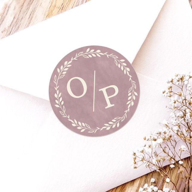 Ophelia Cotgagecore Rosa Monogramm Hochzeitskleber Runder Aufkleber (Say "I DO" to Romantic Watercolor Florals and a Cottagecore Vibe with the Ophelia Wedding Suite.)