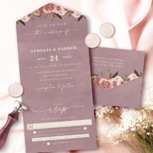 Ophelia Cottagecore Florale Wasserfarben-Hochzeit All In One Einladung