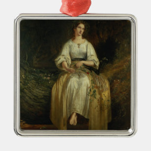 Ophelia, die ihre Girlanden, 1842 (Öl, spinnt auf Silbernes Ornament