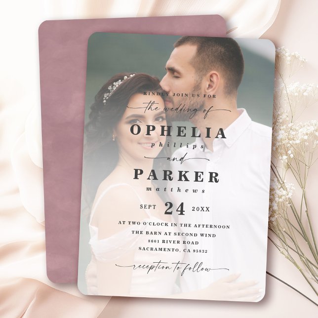 Ophelia Elegantes Script-Foto Hochzeit Einladung (Say "I DO" to Romantic Watercolor Florals and a Cottagecore Vibe with the Ophelia Wedding Suite.)