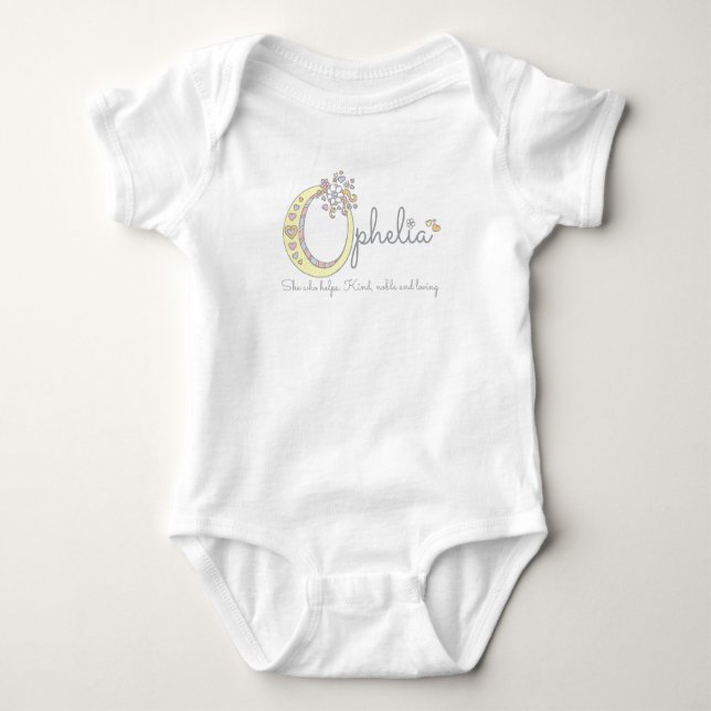 Ophelia Girls Name bedeutet O Mongram Herz Baby Strampler (Vorderseite)