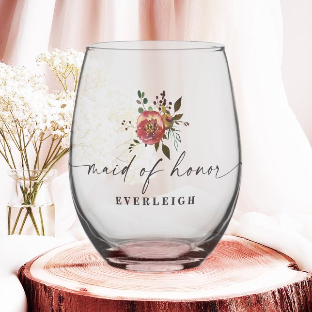 Ophelia Hütte Dusty Pink Floral Trauzeugin Weinglas Ohne Stiel (Say "I DO" to Romantic Watercolor Florals and a Cottagecore Vibe with the Ophelia Wedding Suite.)