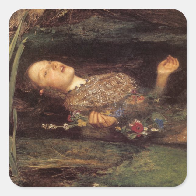 Ophelia-Malerei Quadratischer Aufkleber (Vorderseite)