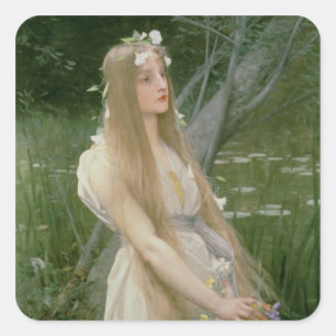 Ophelia (Öl auf Leinwand) Quadratischer Aufkleber