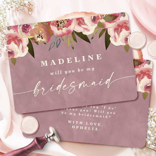 Ophelia Pink Cotattcore Bridesmaid Vorschlag Karte (Say "I DO" to Romantic Watercolor Florals and a Cottagecore Vibe with the Ophelia Wedding Suite.)