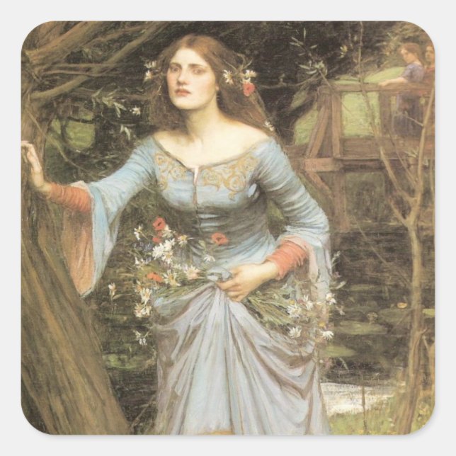 Ophelie mit Bouquet Quadratischer Aufkleber (Vorderseite)