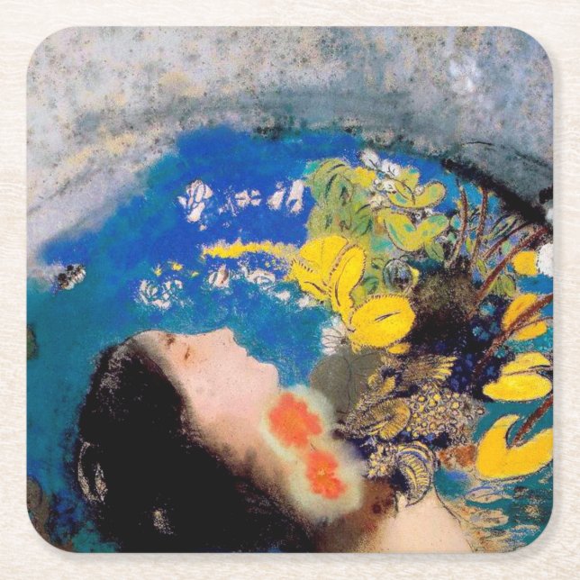 Ophelie, Redon Rechteckiger Pappuntersetzer (Vorderseite)