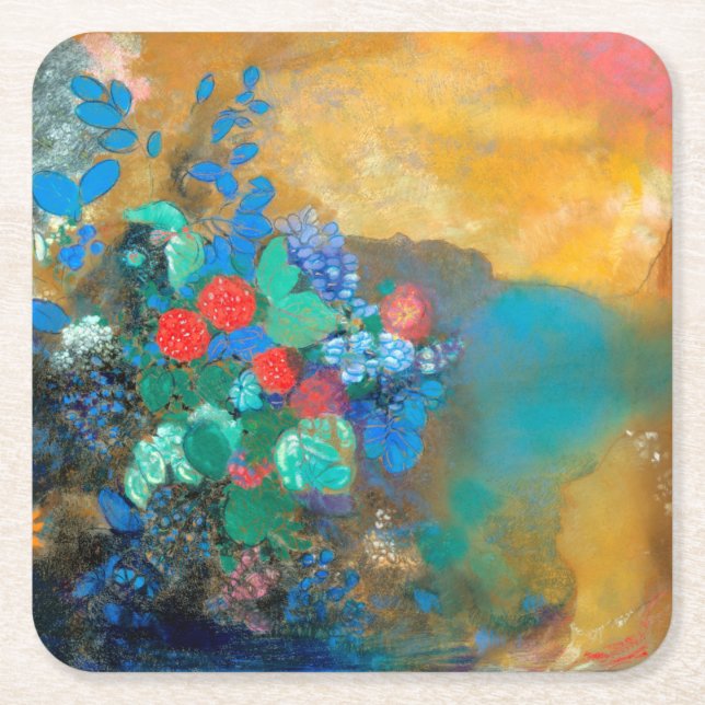Ophelie unter den Blume, Redon Rechteckiger Pappuntersetzer (Vorderseite)