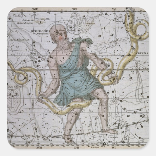 Ophiuchus oder Serpentarius, aus "A Celestial Atla Quadratischer Aufkleber (Vorderseite)