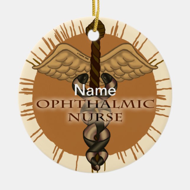Ophthalmische Krankenversorgung Caduceus Keramik Ornament (Vorne)