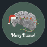 Opossum Christmas Baby Possum in Lights ummantelt Runder Aufkleber<br><div class="desc">Eine handgezeichnete Opossum Mama oder Papa mit mehreren Babypossummen,  die Weihnachtsmannmützen tragen und Weihnachtskekse genießen,  Lebkuchenmann,  Lebkuchenmädchen,  Weihnachtsbaum,  alles während sie in Weihnachtsbeleuchtung in Rot und Grün verpackt werden!</div>