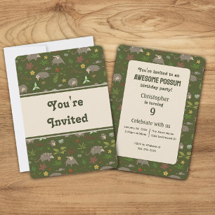 Opossum dans Green Birthday Party Invitation
