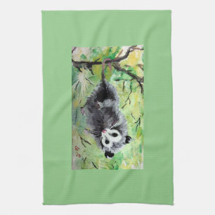 opossum dans les serviettes de cuisine arborées