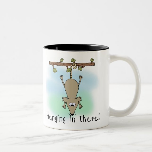 Opossum, das herein dort hängt zweifarbige tasse (Rechts)