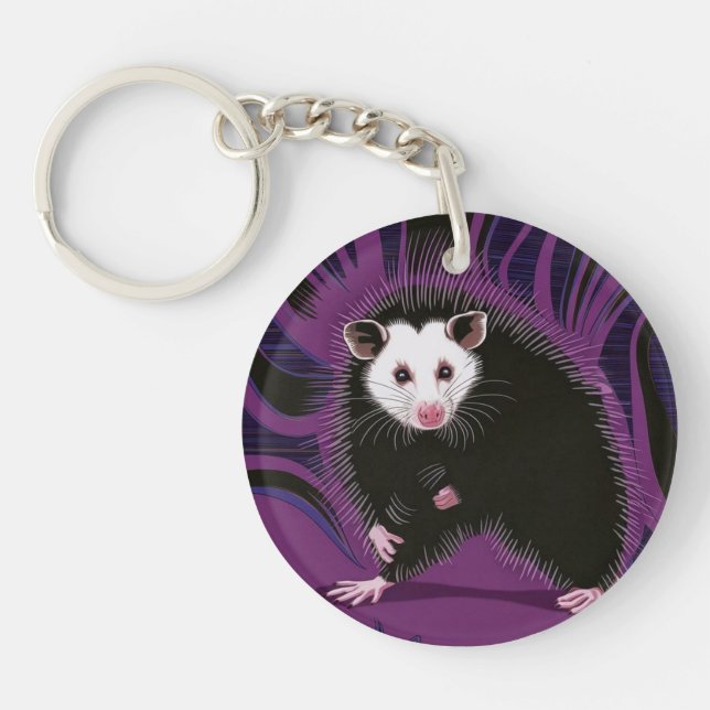 Opossum Design Acrylique Porte - clé rond pourpre  (Devant)