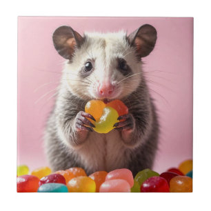 Opossum Eating Gummy Sweeties Fliese