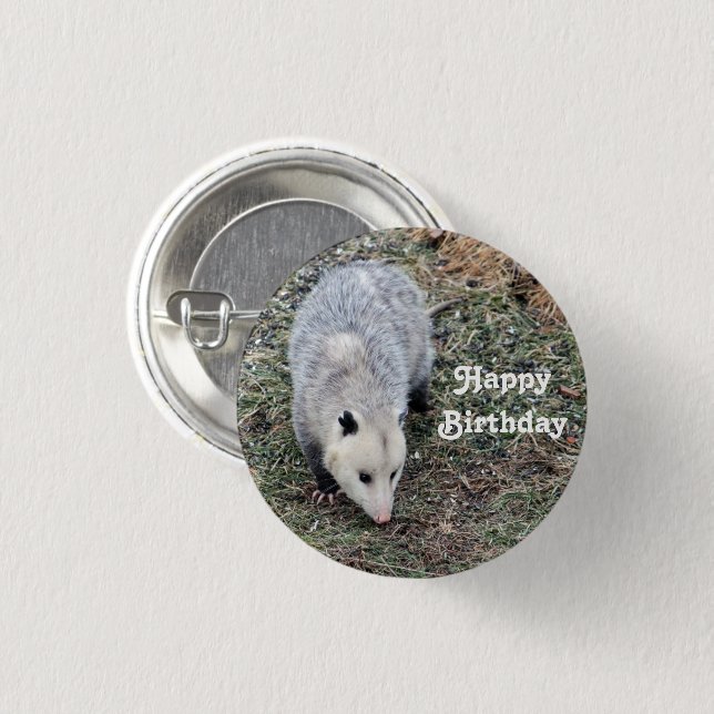 Opossum Foto Geburtstag Button (Vorne & Hinten)