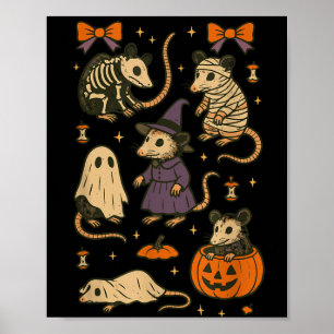 Opossum Halloween Hexe Mumie Skelett Geist Poster