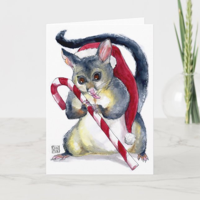 Opossum mignon de Père Noël avec la carte de Noël (Devant)