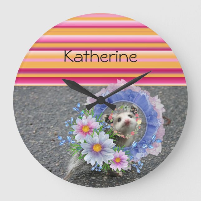 Opossum-Streifensperre Große Wanduhr (Vorderseite)