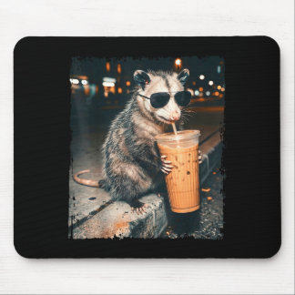 Opossum trinkt eisgekühlten Kaffee lustiges Possum Mousepad