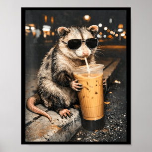 Opossum trinkt eisgekühlten Kaffee Lustiges Tier M Poster