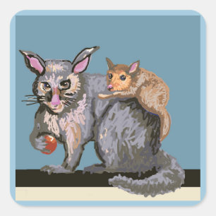 Opossum und Baby Quadratischer Aufkleber