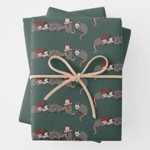 Opossum Weihnachten Süße Wilde Tiere Lustiges Xmas Geschenkpapier Set