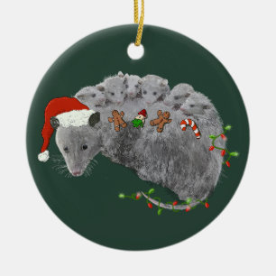 Opossum-Weihnachtsbaby-Opossums in Lichter gewicke Keramik Ornament