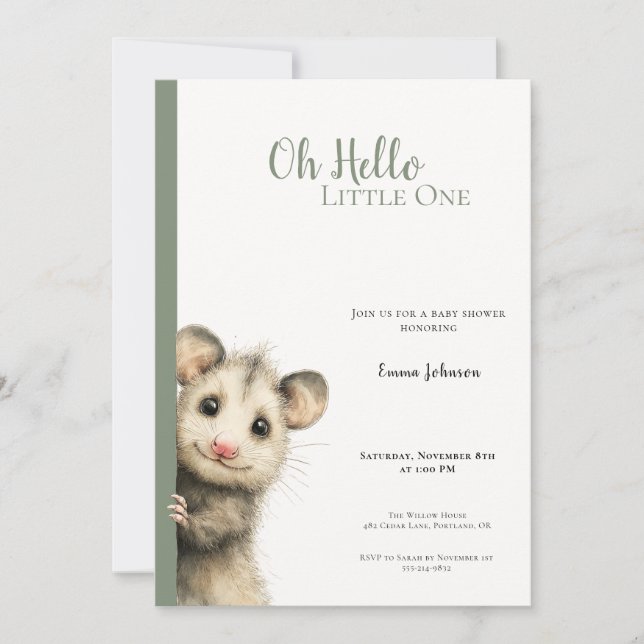 Opossum Woodland Baby Shower Invitation (Vorderseite)