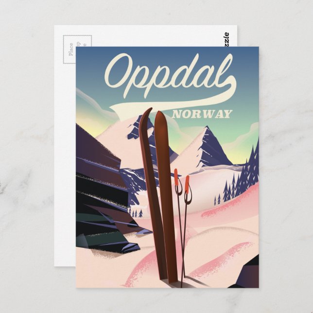 Oppdal Norway Ski Poster. Postkarte (Vorne/Hinten)