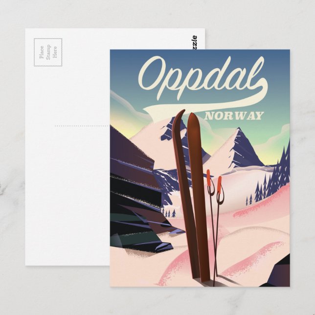 Oppdal Norwegen Skiposter. Postkarte (Vorne/Hinten)