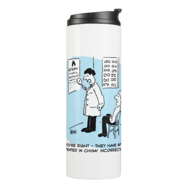 Optiker Karo-Wandkarte Kleindruck Thermosbecher (Nach links gedreht)