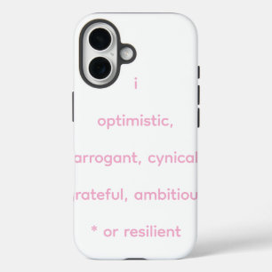 optimistisch, arrogant, zynisch, dankbar, ehrgeizi iPhone 16 hülle
