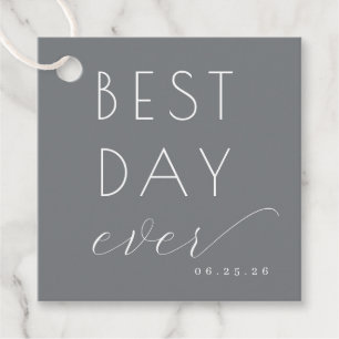 Optimistische graue minimalistische Hochzeitsgesch Geschenkanhänger