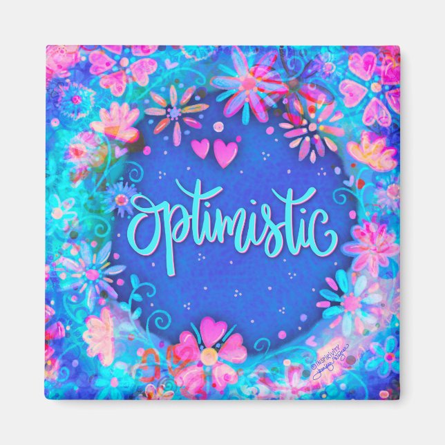 Optimistische Hübsch blaue Blume Moderne Inspirivi Magnet (Vorne)