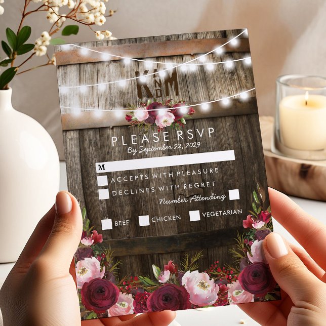 Option de réponse au menu de mariage floral burgun (Créateur téléchargé)