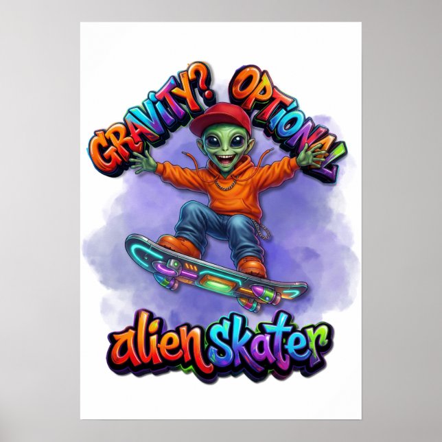 Optional Gravity Alien Skater Hoverboard Weltraum  Poster (Vorne)
