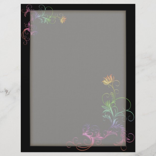 Optionale Linienschrift Rainbow Florals auf schwar (Vorderseite)
