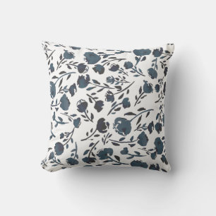 Optionale Monogramm mit weißer und blauer Floral Kissen