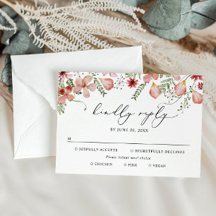 Optionen für die Mahlzeiten Dusty Pink Wasserfarbe RSVP Karte