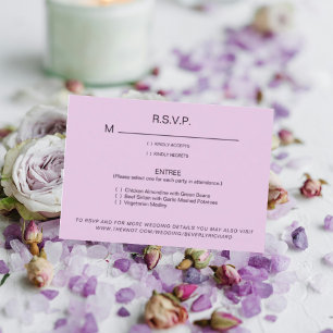 Optionen zum Abendessen mit blassem Lavendel RSVP Karte